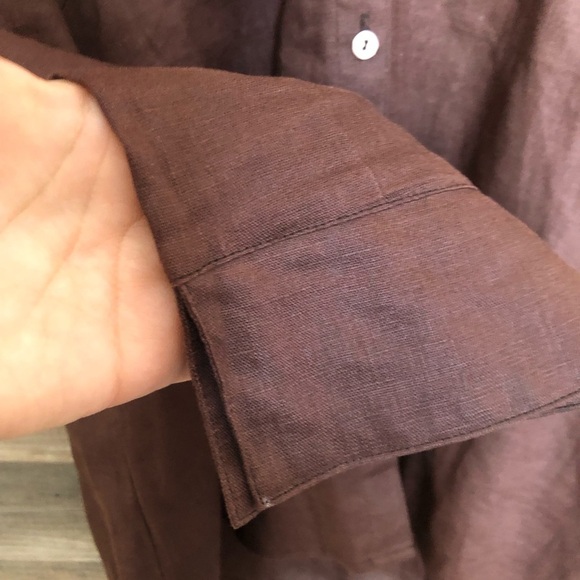 Coastal Cottagecore Chocolate Brown Linen Shirt Large - Picture 9 of 9